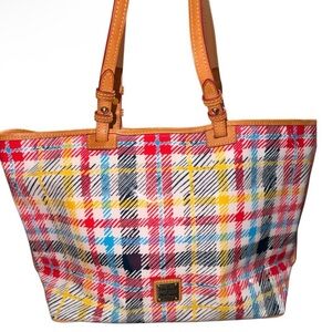Dooney & Bourke Leisure Shopper tote in a multicolor plaid (tartan) pattern